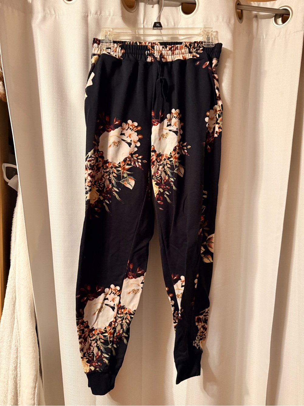 LuLaRoe Black Joggers with Cream & Tan Floral Print